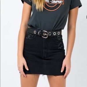 Black denim skirt